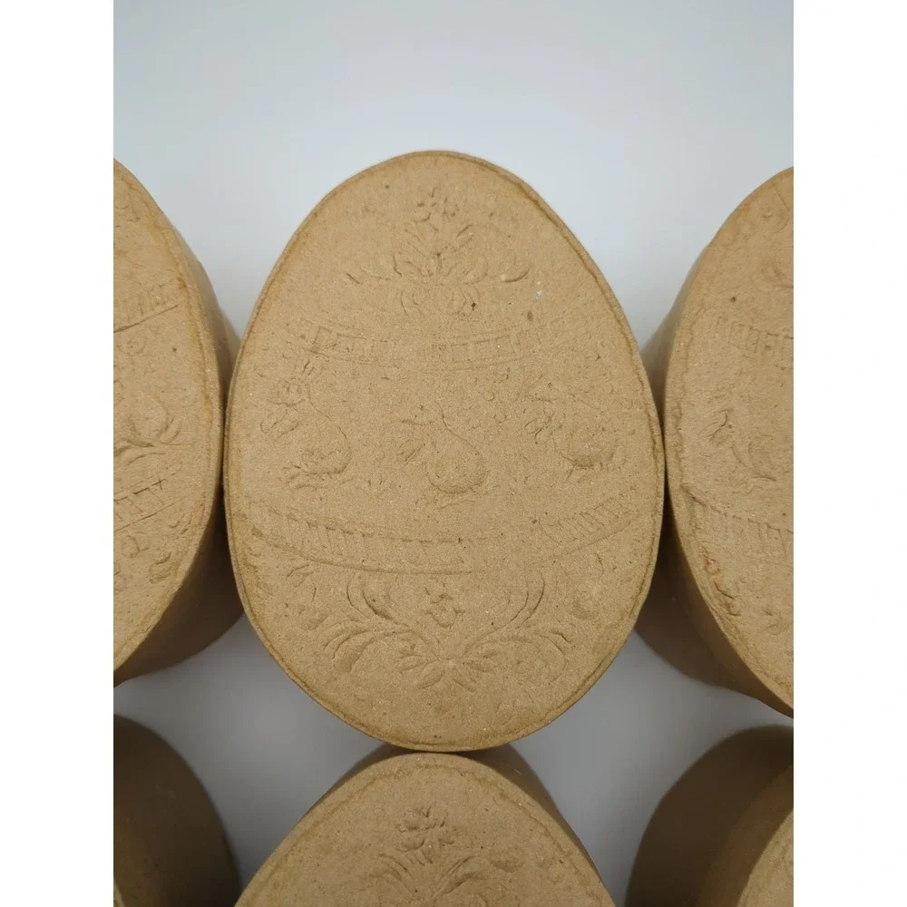 Vintage‎ y2K Brown Paperboard Boxes Easter Egg Shape Embossed Bunnies for Crafts